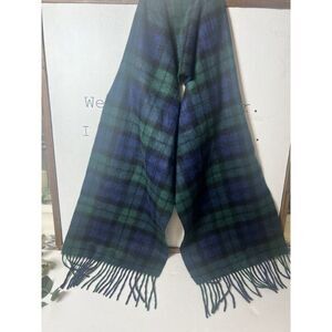 Club Room Scarf  Mens 60x12 Cashmere Plaid Fringe Blue Green